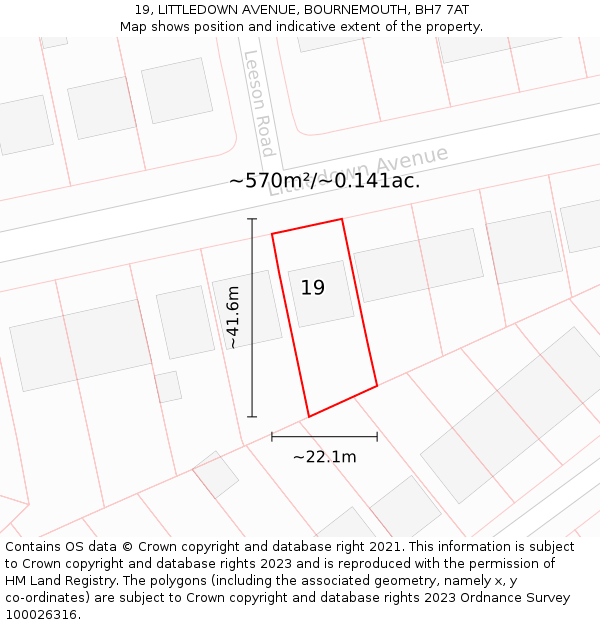 19, LITTLEDOWN AVENUE, BOURNEMOUTH, BH7 7AT: Plot and title map