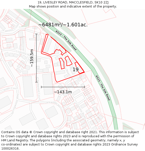 19, LIVESLEY ROAD, MACCLESFIELD, SK10 2ZJ: Plot and title map