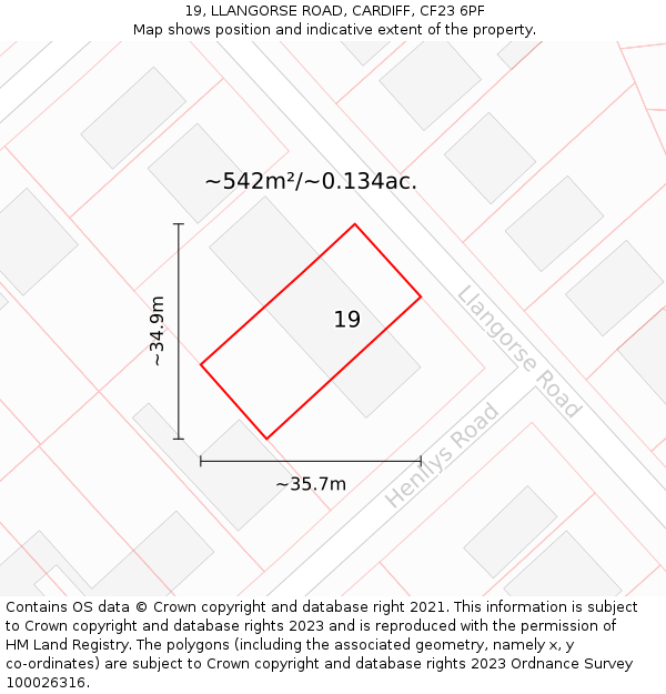 19, LLANGORSE ROAD, CARDIFF, CF23 6PF: Plot and title map