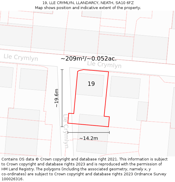 19, LLE CRYMLYN, LLANDARCY, NEATH, SA10 6FZ: Plot and title map