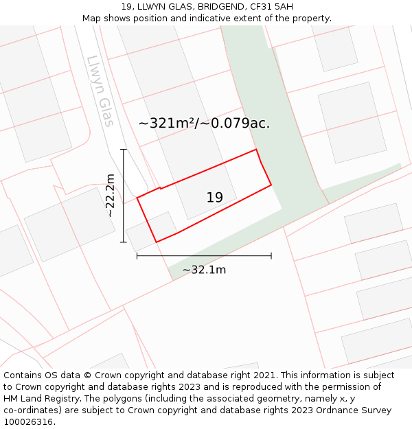 19, LLWYN GLAS, BRIDGEND, CF31 5AH: Plot and title map