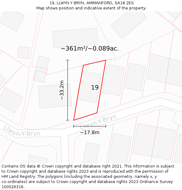 19, LLWYN Y BRYN, AMMANFORD, SA18 2ES: Plot and title map