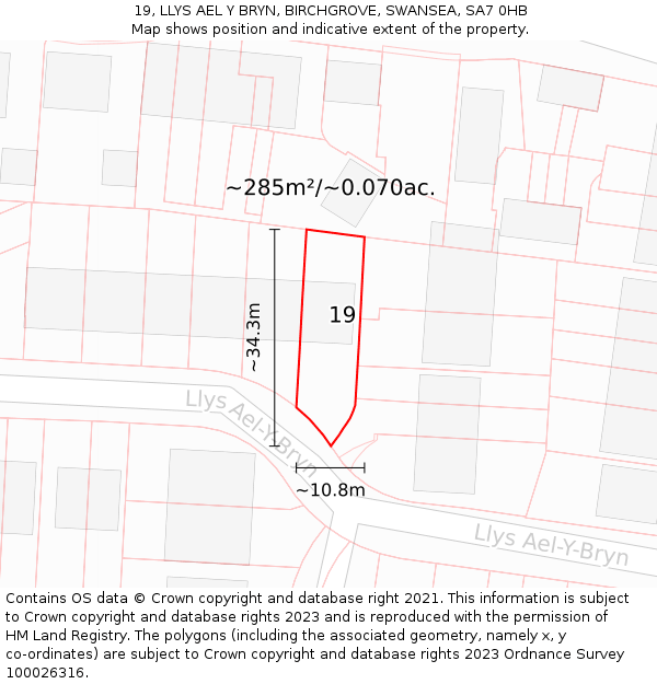 19, LLYS AEL Y BRYN, BIRCHGROVE, SWANSEA, SA7 0HB: Plot and title map