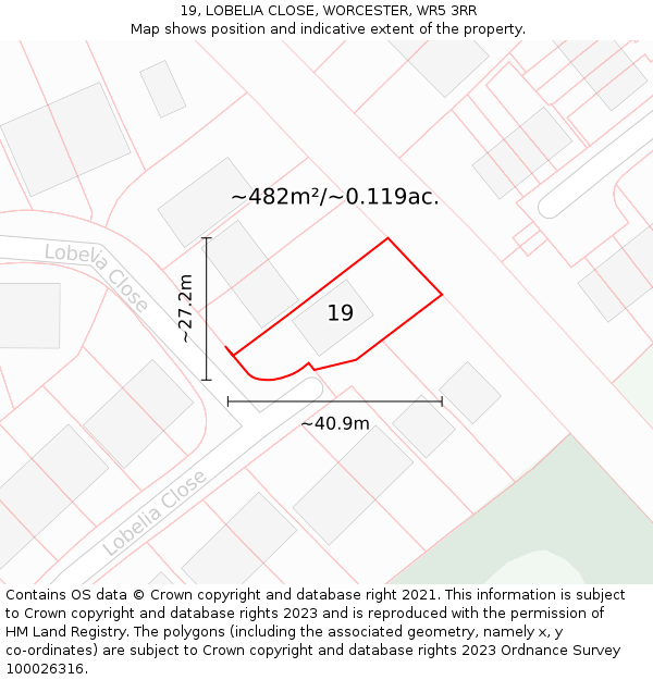 19, LOBELIA CLOSE, WORCESTER, WR5 3RR: Plot and title map