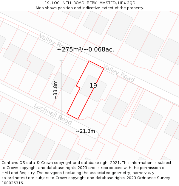 19, LOCHNELL ROAD, BERKHAMSTED, HP4 3QD: Plot and title map