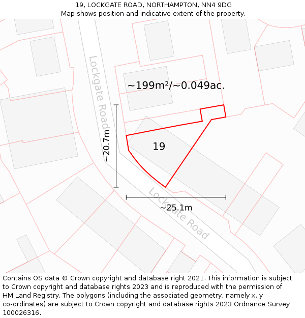 19, LOCKGATE ROAD, NORTHAMPTON, NN4 9DG: Plot and title map