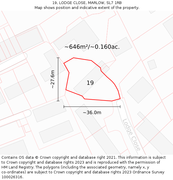 19, LODGE CLOSE, MARLOW, SL7 1RB: Plot and title map