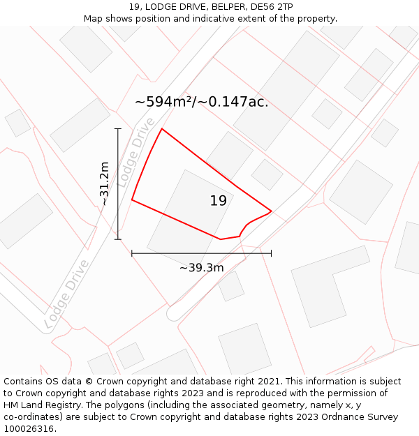 19, LODGE DRIVE, BELPER, DE56 2TP: Plot and title map