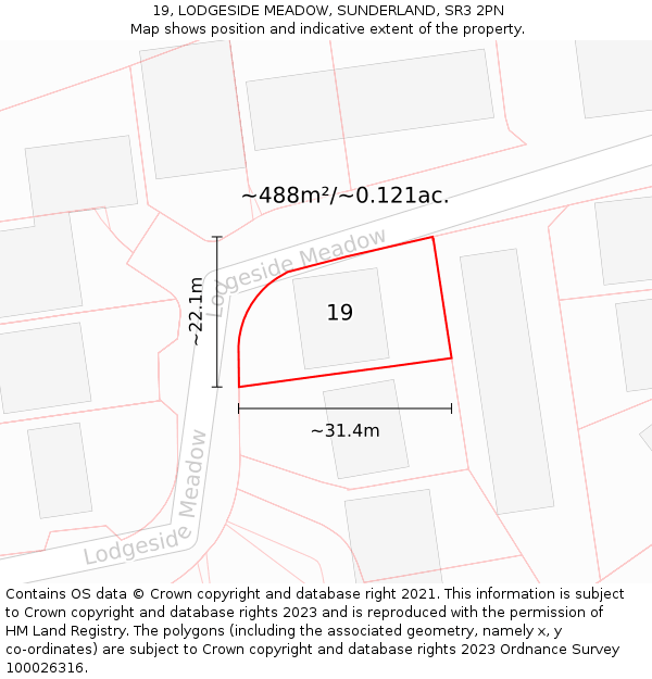 19, LODGESIDE MEADOW, SUNDERLAND, SR3 2PN: Plot and title map