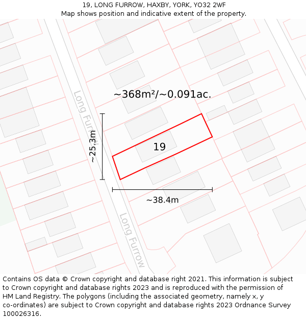 19, LONG FURROW, HAXBY, YORK, YO32 2WF: Plot and title map