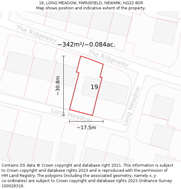 19, LONG MEADOW, FARNSFIELD, NEWARK, NG22 8DR: Plot and title map