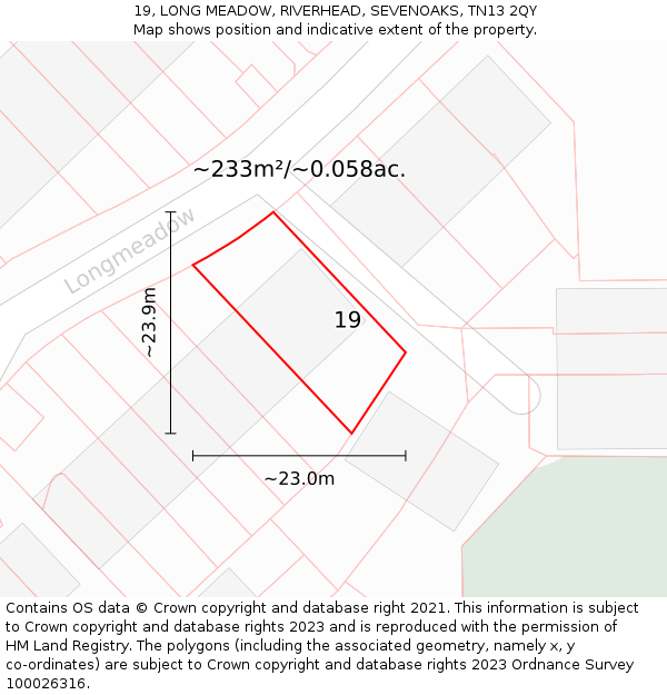 19, LONG MEADOW, RIVERHEAD, SEVENOAKS, TN13 2QY: Plot and title map