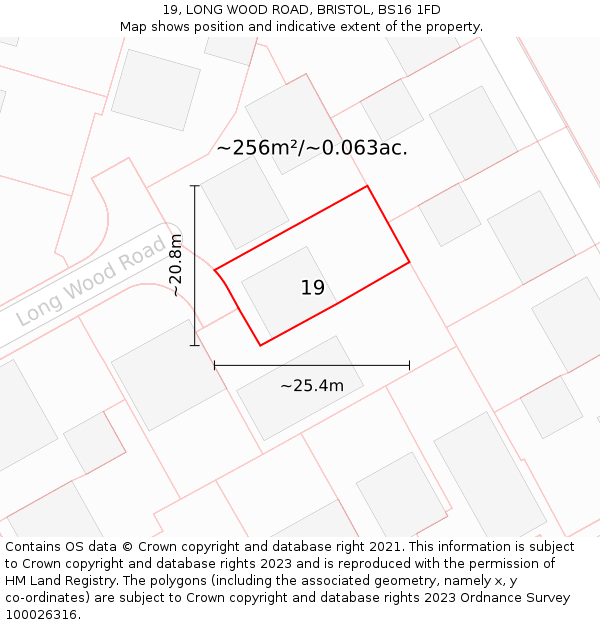 19, LONG WOOD ROAD, BRISTOL, BS16 1FD: Plot and title map