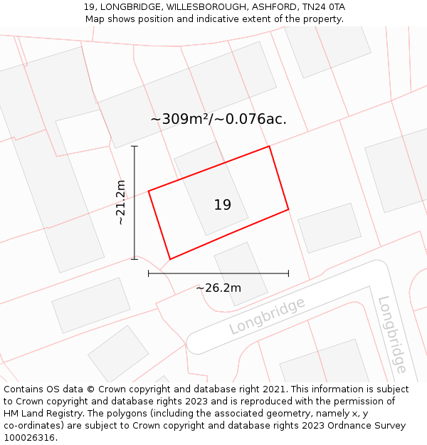 19, LONGBRIDGE, WILLESBOROUGH, ASHFORD, TN24 0TA: Plot and title map
