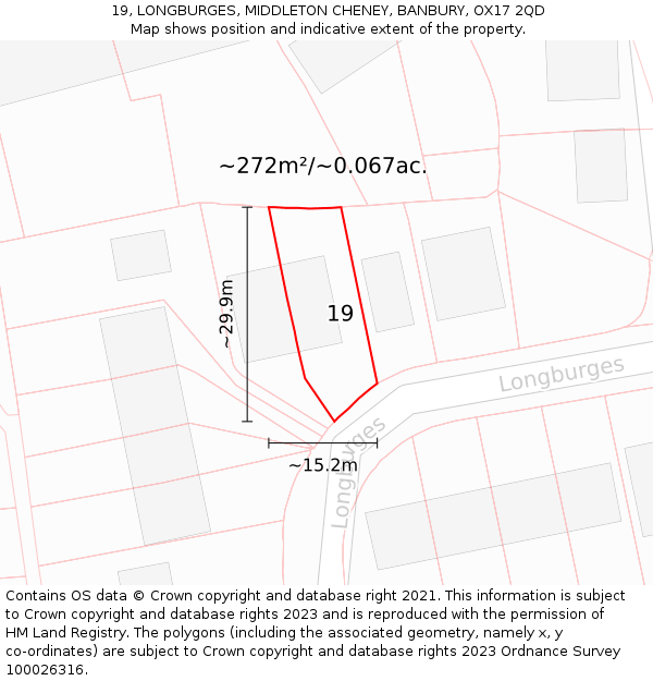 19, LONGBURGES, MIDDLETON CHENEY, BANBURY, OX17 2QD: Plot and title map