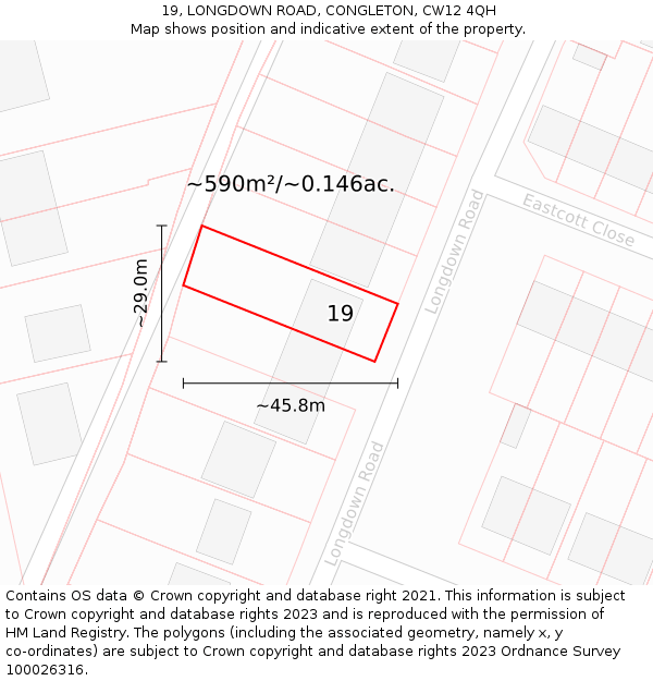19, LONGDOWN ROAD, CONGLETON, CW12 4QH: Plot and title map