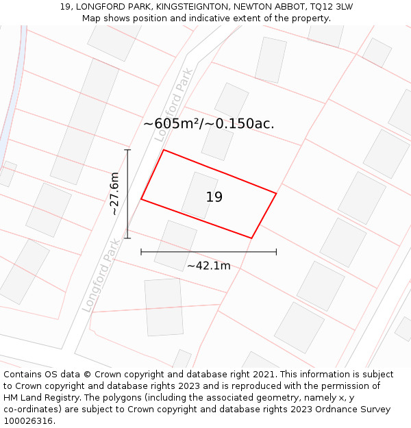 19, LONGFORD PARK, KINGSTEIGNTON, NEWTON ABBOT, TQ12 3LW: Plot and title map