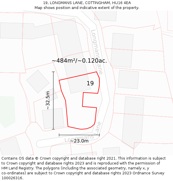 19, LONGMANS LANE, COTTINGHAM, HU16 4EA: Plot and title map