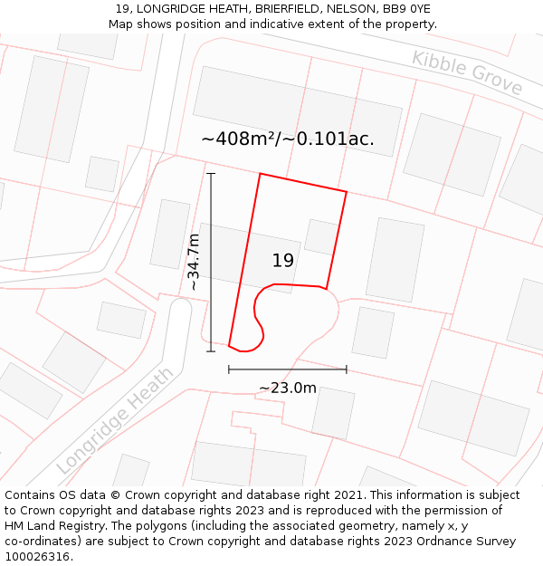 19, LONGRIDGE HEATH, BRIERFIELD, NELSON, BB9 0YE: Plot and title map