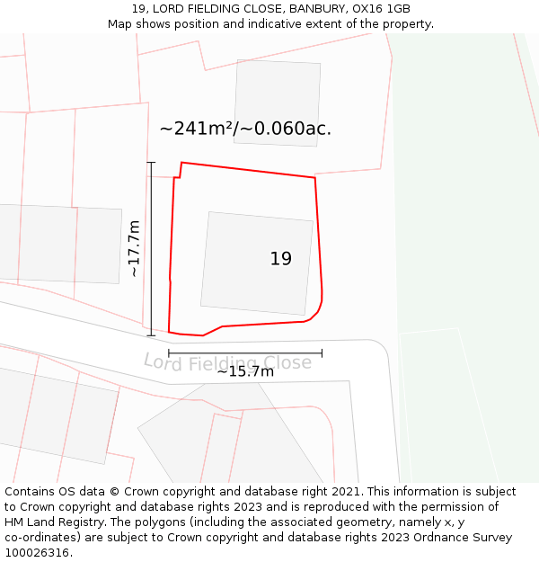 19, LORD FIELDING CLOSE, BANBURY, OX16 1GB: Plot and title map