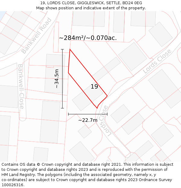 19, LORDS CLOSE, GIGGLESWICK, SETTLE, BD24 0EG: Plot and title map