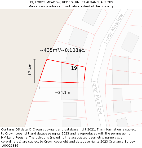 19, LORDS MEADOW, REDBOURN, ST ALBANS, AL3 7BX: Plot and title map