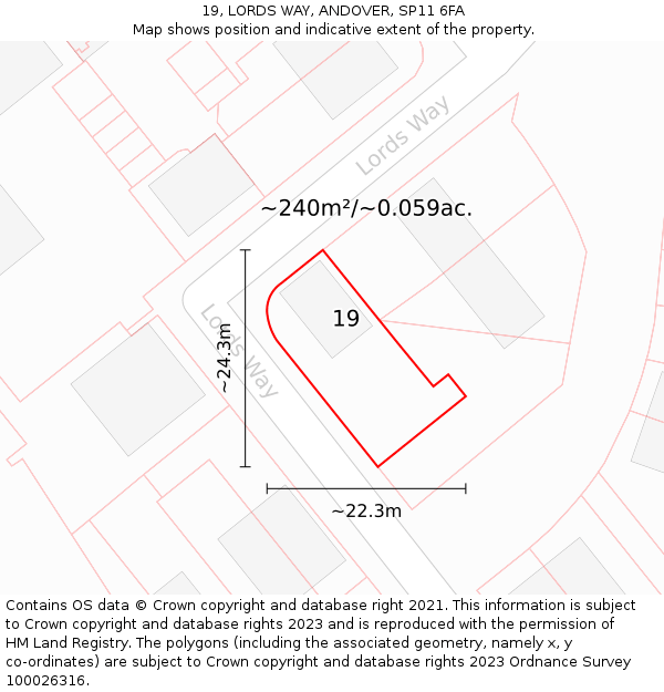19, LORDS WAY, ANDOVER, SP11 6FA: Plot and title map