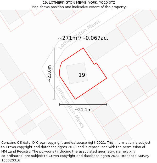 19, LOTHERINGTON MEWS, YORK, YO10 3TZ: Plot and title map