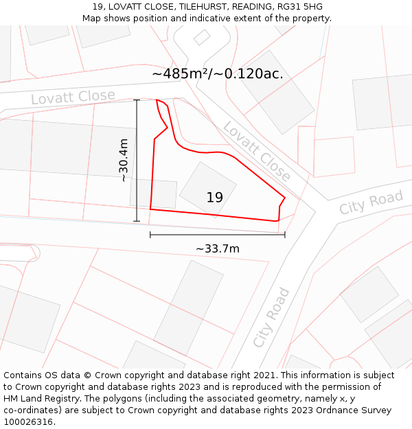 19, LOVATT CLOSE, TILEHURST, READING, RG31 5HG: Plot and title map