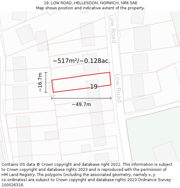 19, LOW ROAD, HELLESDON, NORWICH, NR6 5AE: Plot and title map