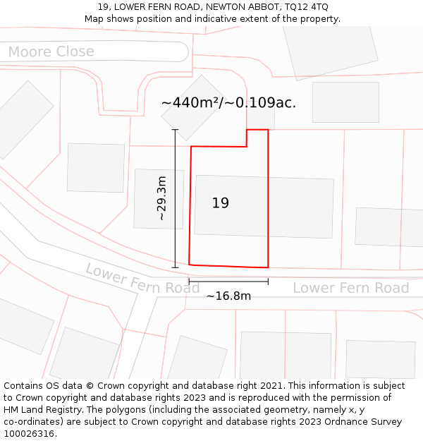19, LOWER FERN ROAD, NEWTON ABBOT, TQ12 4TQ: Plot and title map