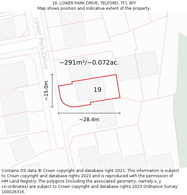 19, LOWER PARK DRIVE, TELFORD, TF1 3PY: Plot and title map
