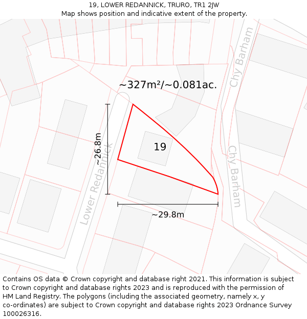 19, LOWER REDANNICK, TRURO, TR1 2JW: Plot and title map