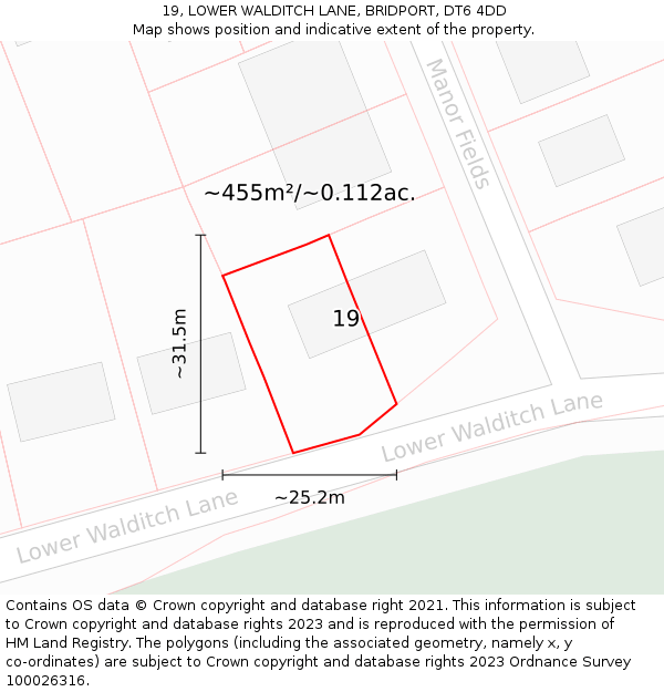 19, LOWER WALDITCH LANE, BRIDPORT, DT6 4DD: Plot and title map