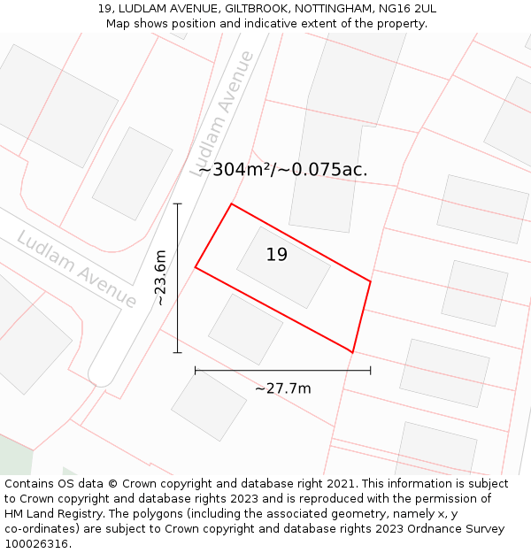 19, LUDLAM AVENUE, GILTBROOK, NOTTINGHAM, NG16 2UL: Plot and title map