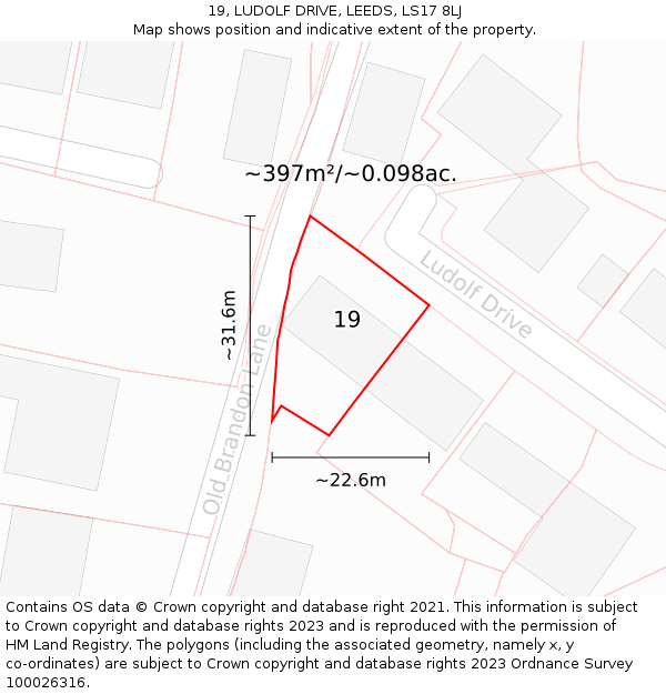 19, LUDOLF DRIVE, LEEDS, LS17 8LJ: Plot and title map
