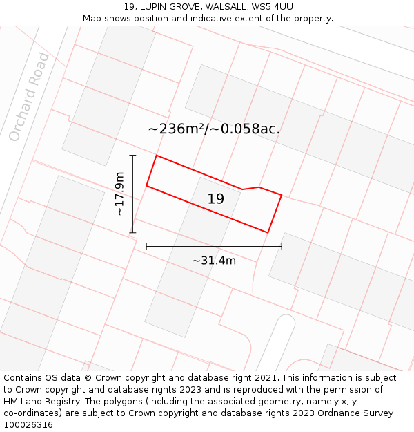 19, LUPIN GROVE, WALSALL, WS5 4UU: Plot and title map