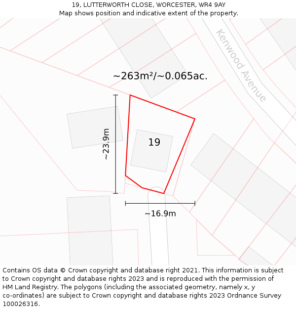 19, LUTTERWORTH CLOSE, WORCESTER, WR4 9AY: Plot and title map