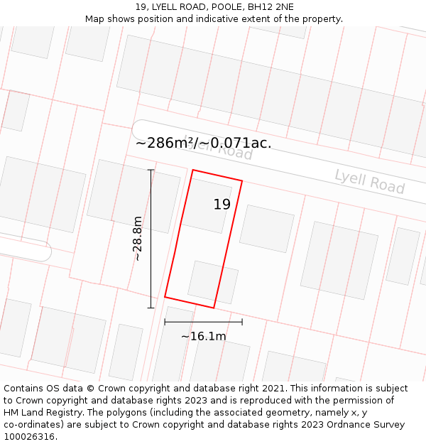 19, LYELL ROAD, POOLE, BH12 2NE: Plot and title map