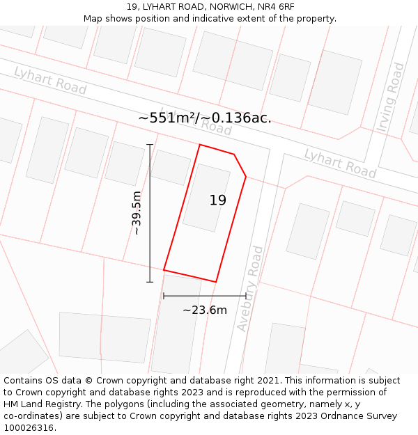 19, LYHART ROAD, NORWICH, NR4 6RF: Plot and title map