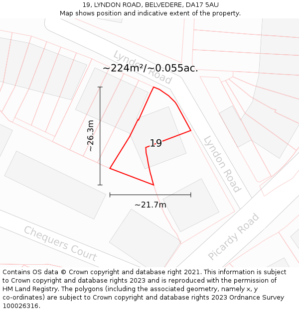 19, LYNDON ROAD, BELVEDERE, DA17 5AU: Plot and title map