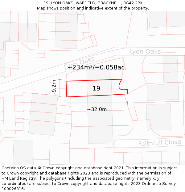19, LYON OAKS, WARFIELD, BRACKNELL, RG42 2PX: Plot and title map
