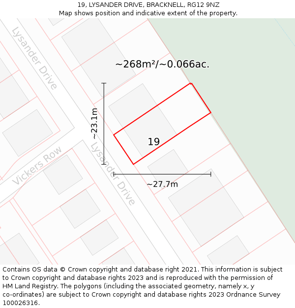 19, LYSANDER DRIVE, BRACKNELL, RG12 9NZ: Plot and title map
