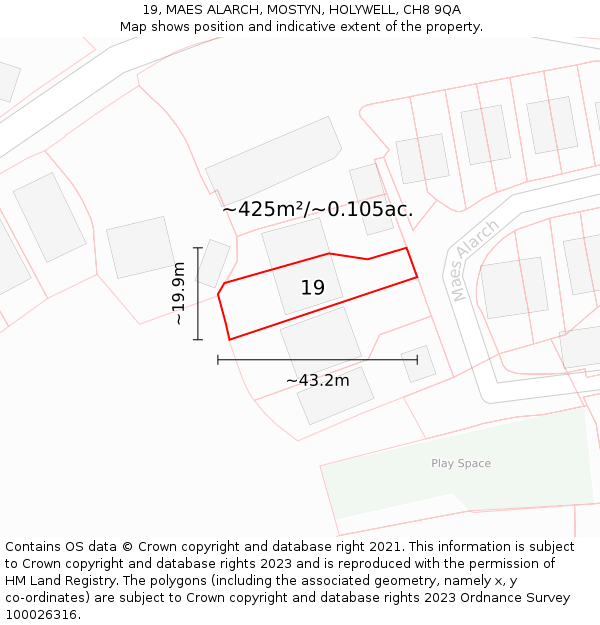 19, MAES ALARCH, MOSTYN, HOLYWELL, CH8 9QA: Plot and title map