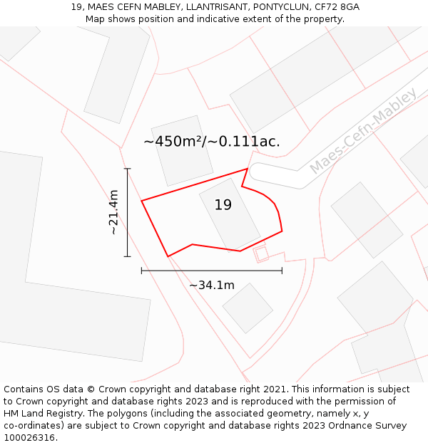 19, MAES CEFN MABLEY, LLANTRISANT, PONTYCLUN, CF72 8GA: Plot and title map
