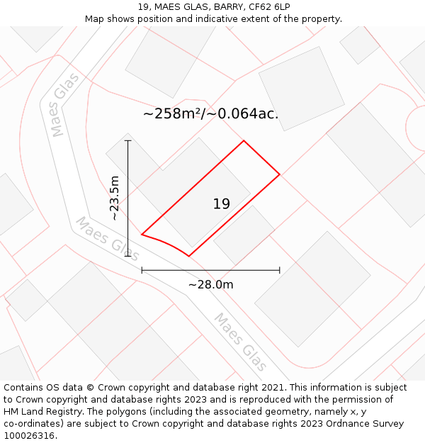 19, MAES GLAS, BARRY, CF62 6LP: Plot and title map
