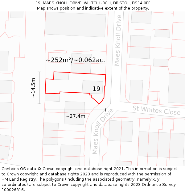 19, MAES KNOLL DRIVE, WHITCHURCH, BRISTOL, BS14 0FF: Plot and title map
