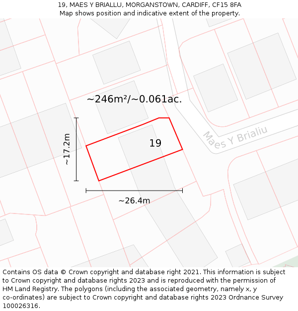 19, MAES Y BRIALLU, MORGANSTOWN, CARDIFF, CF15 8FA: Plot and title map