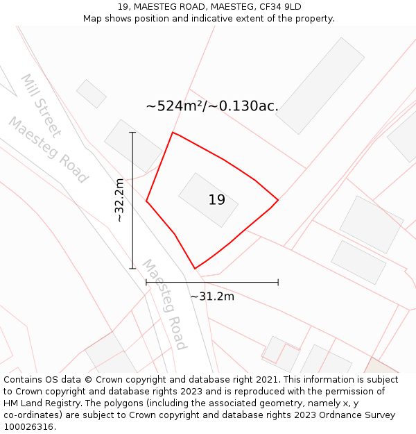19, MAESTEG ROAD, MAESTEG, CF34 9LD: Plot and title map