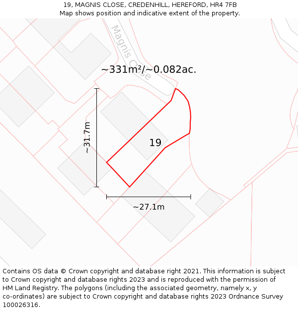 19, MAGNIS CLOSE, CREDENHILL, HEREFORD, HR4 7FB: Plot and title map